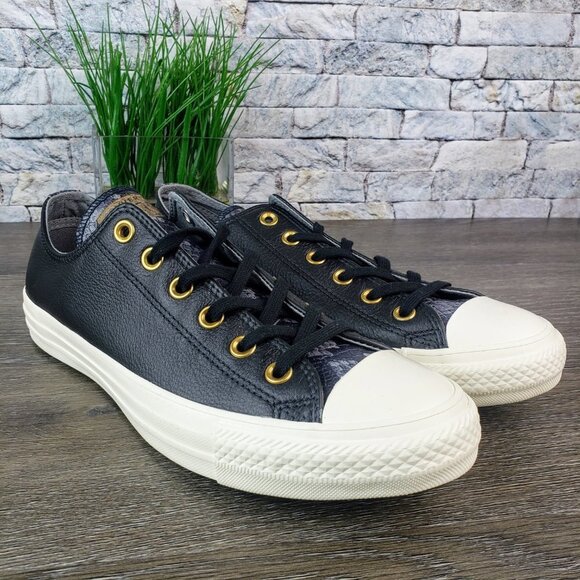 Converse Black and White Sneakers with Gold Accents - Picture 2 of 8